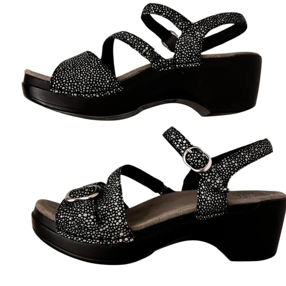 Dansko Sandi Leather Ankle Strap Sandals Size 38 US 7.5 / 8 Comfort Chunky Shoe